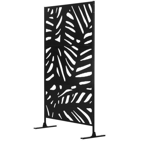 Decorative Garden Privacy Screen with Stand, 6.5FT Freestanding Metal Outdoor Divider, Decorative Privacy Panel with Expansion Screws for Garden Pool Hot Tub, Large Leaves Style, Black