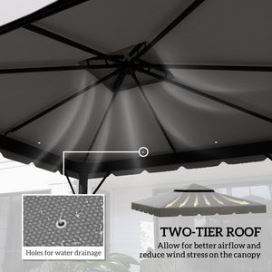 10' x 10' Gazebo Replacement Canopy, Gazebo Top Cover with Double Vented Roof for Outsunny 9.7' x 9.7' Frame for Garden Patio Outdoor (TOP ONLY), Light Gray