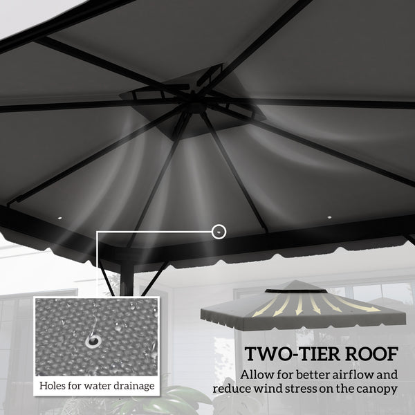 10' x 10' Gazebo Replacement Canopy, Gazebo Top Cover with Double Vented Roof for Outsunny 9.7' x 9.7' Frame for Garden Patio Outdoor (TOP ONLY), Light Gray