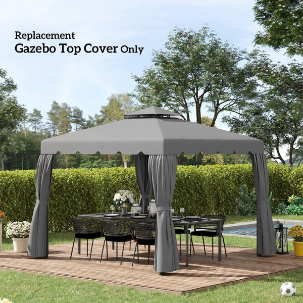 10' x 10' Gazebo Replacement Canopy, Gazebo Top Cover with Double Vented Roof for Outsunny 9.7' x 9.7' Frame for Garden Patio Outdoor (TOP ONLY), Light Gray