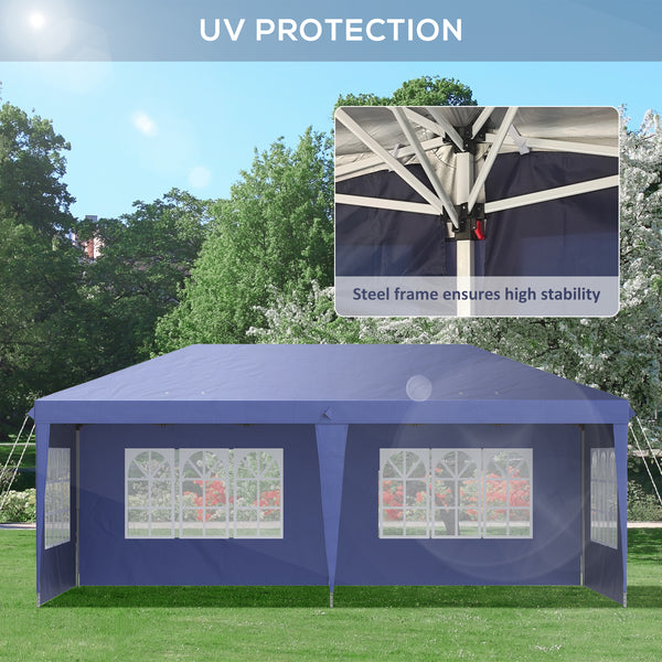 3 x 6m Garden Pop Up Gazebo, Height Adjustable Marquee Party Tent with Sidewalls, Storage Bag, Blue