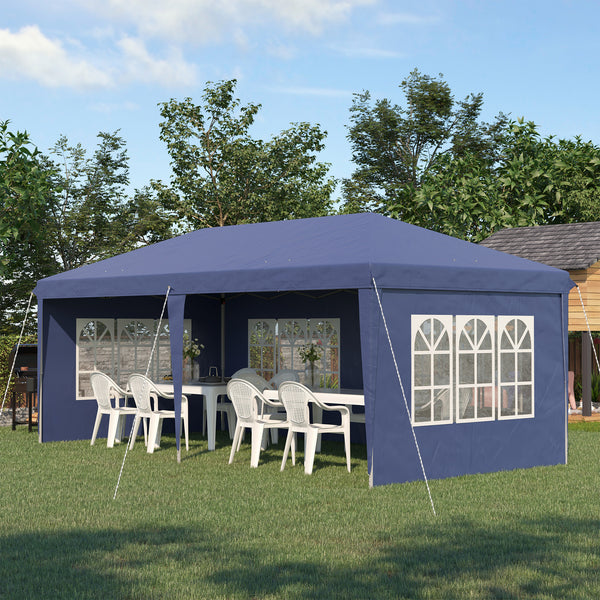 3 x 6m Garden Pop Up Gazebo, Height Adjustable Marquee Party Tent with Sidewalls, Storage Bag, Blue