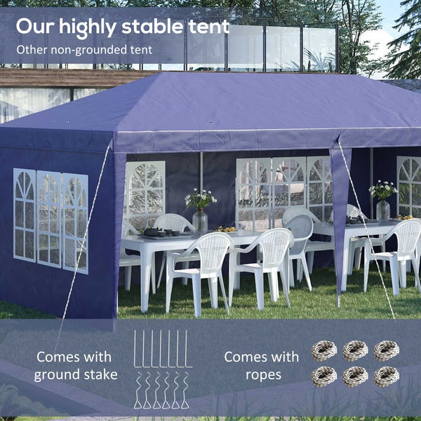 3 x 6m Garden Pop Up Gazebo, Height Adjustable Marquee Party Tent with Sidewalls, Storage Bag, Blue