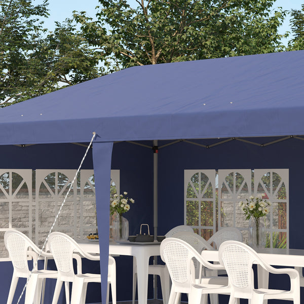 3 x 6m Garden Pop Up Gazebo, Height Adjustable Marquee Party Tent with Sidewalls, Storage Bag, Blue
