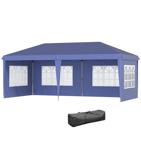 3 x 6m Garden Pop Up Gazebo, Height Adjustable Marquee Party Tent with Sidewalls, Storage Bag, Blue