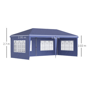 3 x 6m Garden Pop Up Gazebo, Height Adjustable Marquee Party Tent with Sidewalls, Storage Bag, Blue