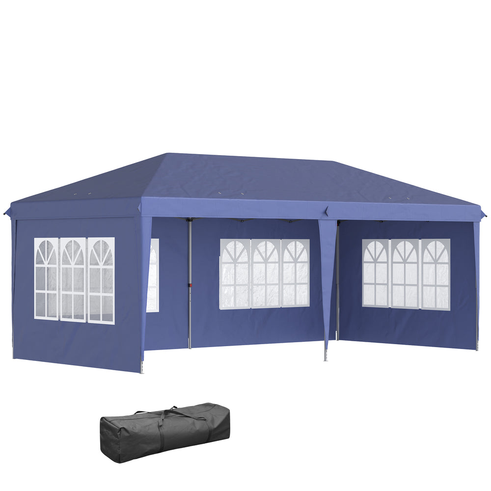 3 x 6m Garden Pop Up Gazebo, Height Adjustable Marquee Party Tent with Sidewalls, Storage Bag, Blue