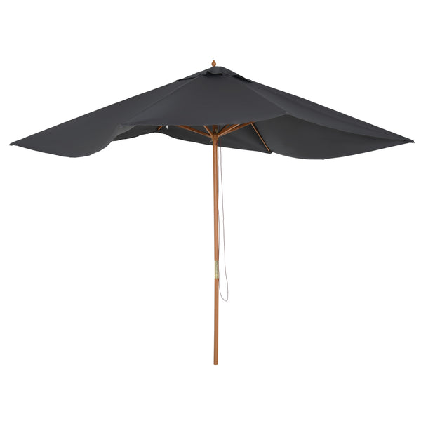 7' x 10' Wooden Patio Umbrella, Rectangular Garden Parasol, Market Table Umbrella with Top Vent, Dark Grey
