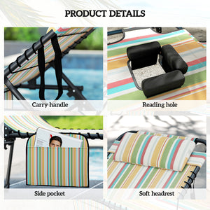 2 Piece Folding Chaise Lounge with 5-level Reclining Back, Tanning Chair with Face Hole, Outdoor Lounge Chair with Side Pocket & Headrest for Beach, Yard, Patio, Rainbow Striped