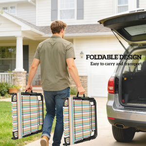 2 Piece Folding Chaise Lounge with 5-level Reclining Back, Tanning Chair with Face Hole, Outdoor Lounge Chair with Side Pocket & Headrest for Beach, Yard, Patio, Rainbow Striped