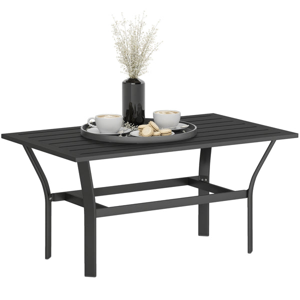 Outdoor Coffee Table, All-Weather Rectangle Metal Patio Coffee Table with Slatted Tabletop for Outside, Patio, Garden, Balcony, Backyard, Black