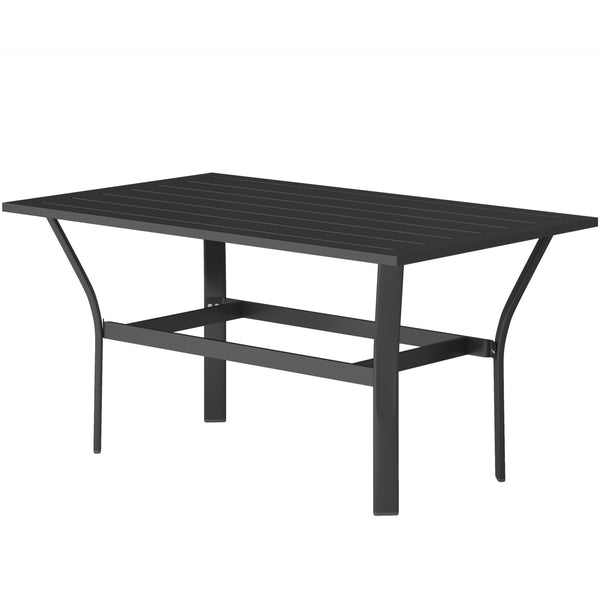 Outdoor Coffee Table, All-Weather Rectangle Metal Patio Coffee Table with Slatted Tabletop for Outside, Patio, Garden, Balcony, Backyard, Black