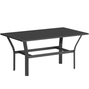 Outdoor Coffee Table, All-Weather Rectangle Metal Patio Coffee Table with Slatted Tabletop for Outside, Patio, Garden, Balcony, Backyard, Black