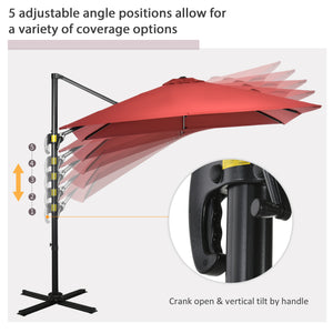 2.5 x 2.5m Patio Offset Parasol Umbrella Cantilever Hanging Aluminium Sun Shade Canopy Shelter 360° Rotation with Crank Handle and Cross Base, Wine Red