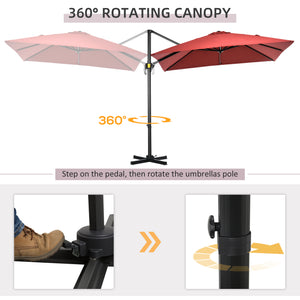 2.5 x 2.5m Patio Offset Parasol Umbrella Cantilever Hanging Aluminium Sun Shade Canopy Shelter 360° Rotation with Crank Handle and Cross Base, Wine Red