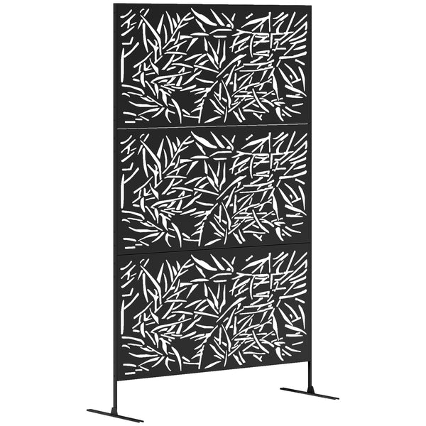 Outsunny Metal Outdoor Privacy Screen, 78" H x 48" W Decorative Privacy Fence Screen, Freestanding Outdoor Divider with Stand, Climbing Plant Trellis for Garden Walkway, Balcony, Patio, Bamboo Black