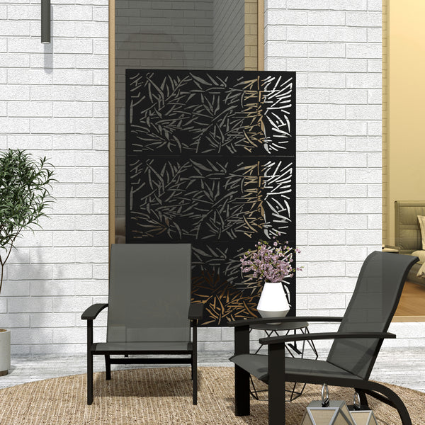 Decorative Garden Privacy Screen with Stand, 6.5FT Freestanding Metal Outdoor Divider, Decorative Privacy Panel with Expansion Screws for Garden Pool Hot Tub, Bamboo Style, Black