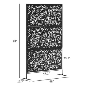 Outsunny Metal Outdoor Privacy Screen, 78" H x 48" W Decorative Privacy Fence Screen, Freestanding Outdoor Divider with Stand, Climbing Plant Trellis for Garden Walkway, Balcony, Patio, Bamboo Black