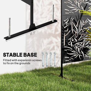 Decorative Garden Privacy Screen with Stand, 6.5FT Freestanding Metal Outdoor Divider, Decorative Privacy Panel with Expansion Screws for Garden Pool Hot Tub, Bamboo Style, Black