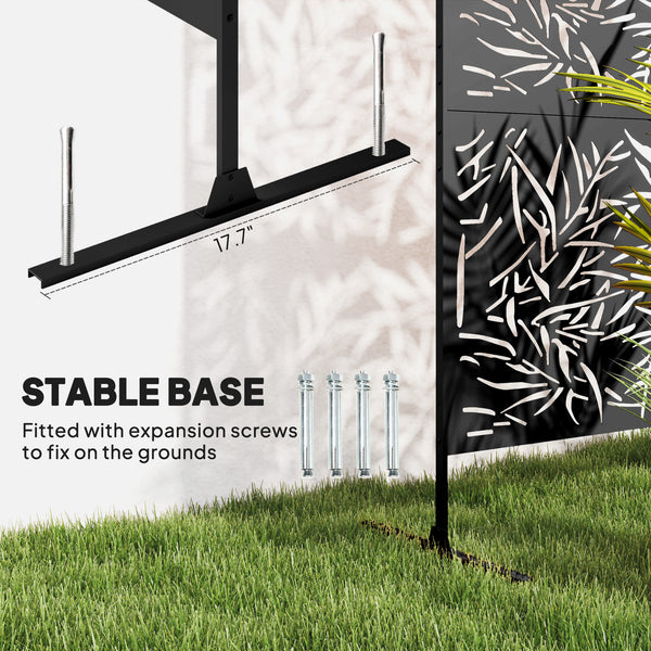 Decorative Garden Privacy Screen with Stand, 6.5FT Freestanding Metal Outdoor Divider, Decorative Privacy Panel with Expansion Screws for Garden Pool Hot Tub, Bamboo Style, Black