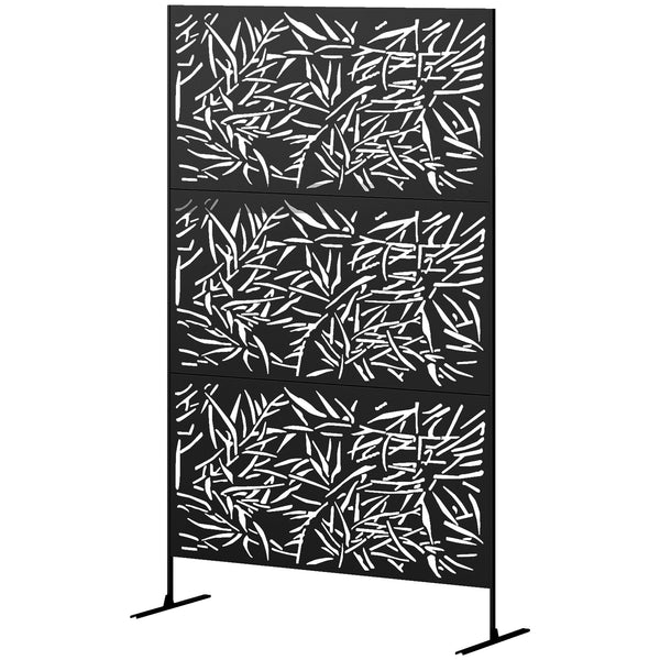 Decorative Garden Privacy Screen with Stand, 6.5FT Freestanding Metal Outdoor Divider, Decorative Privacy Panel with Expansion Screws for Garden Pool Hot Tub, Bamboo Style, Black