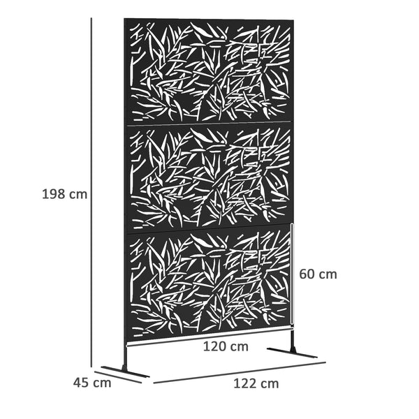 Decorative Garden Privacy Screen with Stand, 6.5FT Freestanding Metal Outdoor Divider, Decorative Privacy Panel with Expansion Screws for Garden Pool Hot Tub, Bamboo Style, Black