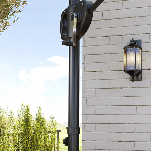 8' x 9' Square Cantilever Patio Umbrella with Fillable Base, Double Top Patio Hanging Offset Umbrella, Outdoor Cantilever Parasol with Crank & Tilt, Dark Grey