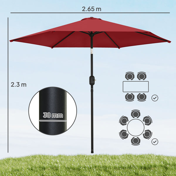2.6 m Garden Parasol Umbrella with Aluminium Pole, Outdoor Table Market Patio Umbrella Sun Shade with Tilt and Crank, Vent, Wine Red