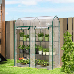 3 Tier Mini Greenhouse, 56.3" x 18.1" x 65" Small Portable Greenhouse with 2 Roll-up Doors, Garden Plant Growhouse with PVC Cover for Indoor Outdoor, Clear