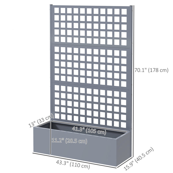 Galvanized Raised Garden Bed with Trellis, 43"x16"x70" Metal Planter Box with Drainage Holes, Outdoor Privacy Screen for Climbing Plant Vegetable Vine, Grey Wood Effect