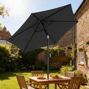 2m Garden Parasol Umbrella, Outdoor Table Parasol Umbrella with Crank Handle, Tilt Function, UV30+ Protection, Sun Shade Canopy for Patio, Beach, Black