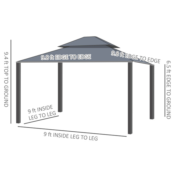 Outsunny 10' x 10' Hardtop Gazebo with Curtains and Netting, Permanent Pavilion Metal Double Roof Gazebo Canopy with Aluminum Frame and Hooks, for Garden, Patio, Backyard, Light Gray