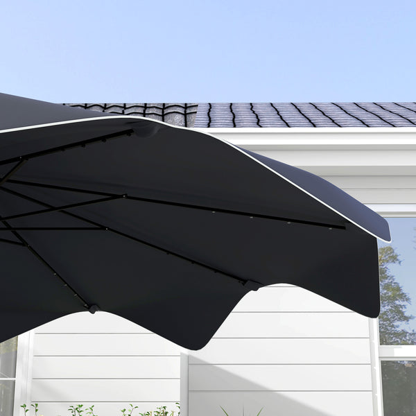 3(m) Garden Parasol Umbrella with 32 Solar LED Lights and Tilt, Outdoor Market Table Umbrella Sun Shade Canopy with Crank, 8 Ribs, Dark Grey