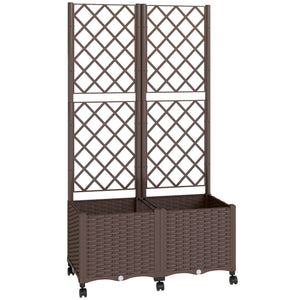 Planter Box with Trellis, Self Watering Raised Garden Bed with Lockable Wheels, 56.3" Trellis Privacy Planter with Drainage Holes for Climbing Plants, Vines, Vegetables, Flowers, Brown