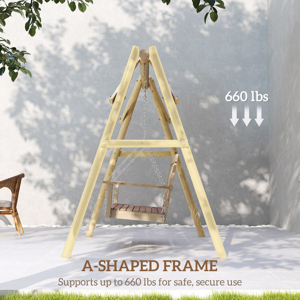 Outsunny 660 lbs Porch Swing Frame, Heavy Duty A-Frame Wooden Swing Stand for DIY Painting, Freestanding Hanging Chair Stand Only for Porch, Lawn, Garden, Backyard