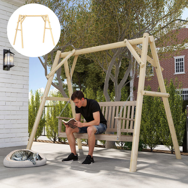 Outsunny 660 lbs Porch Swing Frame, Heavy Duty A-Frame Wooden Swing Stand for DIY Painting, Freestanding Hanging Chair Stand Only for Porch, Lawn, Garden, Backyard