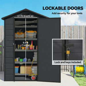 4' x 3' Plastic Garden Shed with Floor, Outdoor Storage Shed with Lockable Door, Window and Vent for Backyard, Patio, Garage, Lawn, Dark Grey