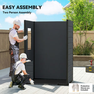 4' x 3' Plastic Garden Shed with Floor, Outdoor Storage Shed with Lockable Door, Window and Vent for Backyard, Patio, Garage, Lawn, Dark Grey