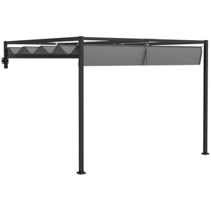 2 x 3(m) Lean To Pergola with Retractable Roof, Wall Mounted Garden Gazebo Outdoor Sun Shade Shelter for Patio, Deck, Dark Grey
