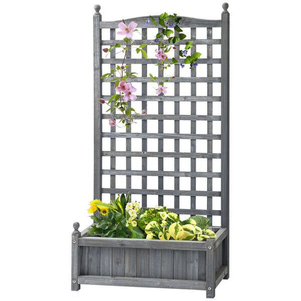 Garden Planters with Trellis for Climbing Vines, Wooden Raised Beds for Garden, Free Standing Flower Pot, Indoor Outdoor Display Rack, 64 x 28 x 120 cm, Grey