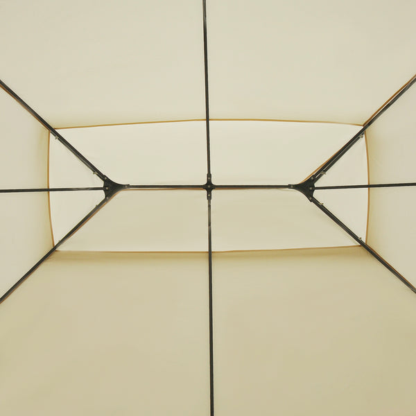 4m x 3(m)Garden Gazebo, Double Roof Outdoor Gazebo Canopy Shelter with Curtains, Solid Steel Frame for Lawn and Deck, Beige