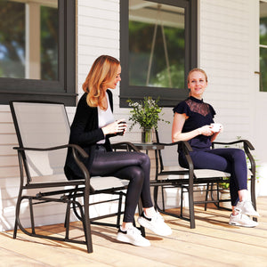 Outdoor Glider Chairs with Coffee Table, Patio 2-Seat Rocking Chair Swing Loveseat with Breathable Sling for Backyard, Garden, and Porch, Beige