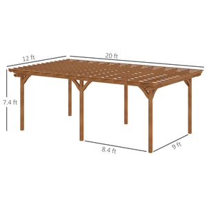 Outsunny 12' x 20' Outdoor Pergola, Wood Gazebo Grape Trellis with Stable Structure for Climbing Plant Support, Garden, Patio, Backyard, Deck