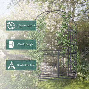 Outsunny 81" Metal Garden Arbor with Double Doors, Locking Gate, Climbing Vine Frame with Heart Motifs, Arch for Wedding, Bridal Party Decoration, Grey