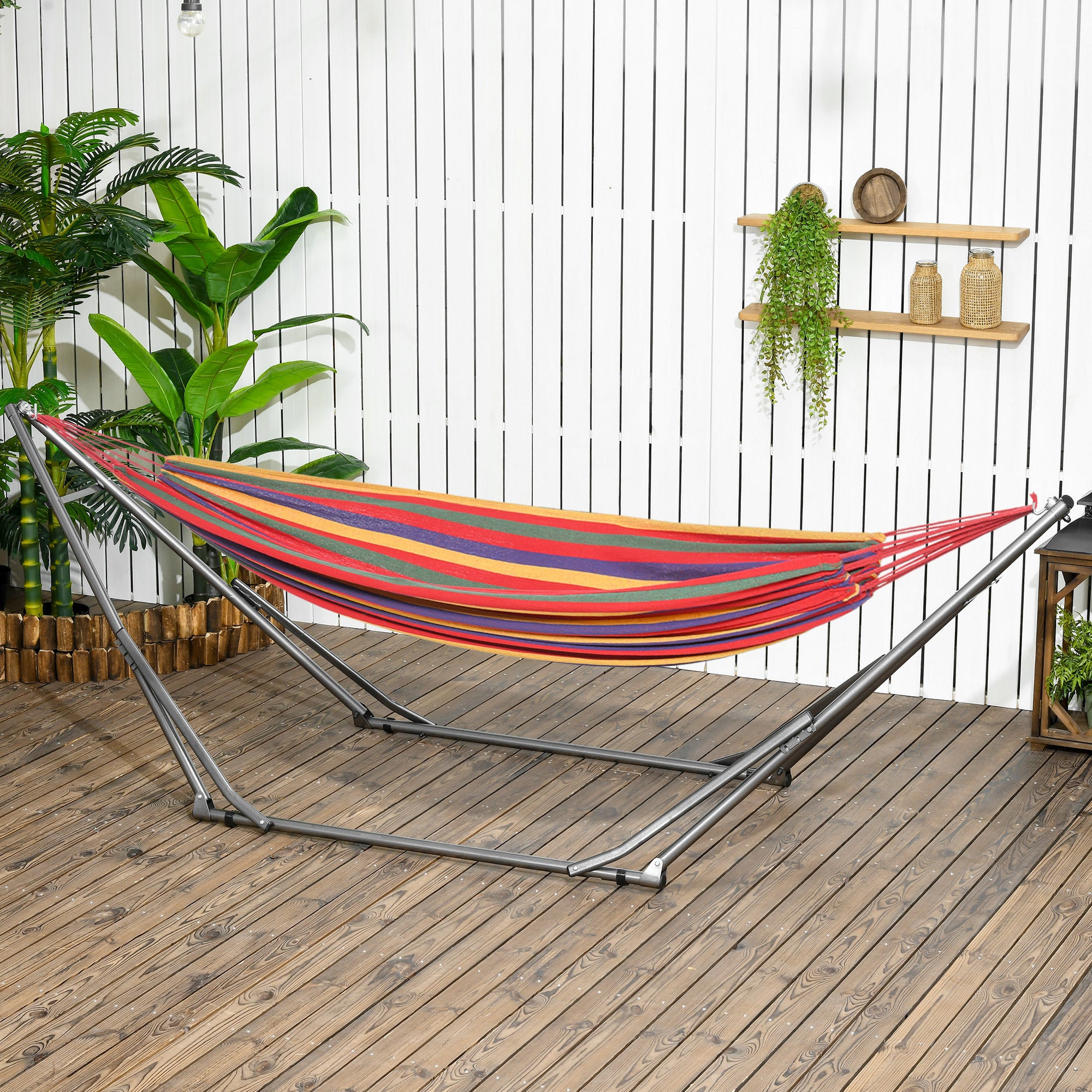 Outsunny 2-in-1 Portable Hammock Net Stand, Adustable Steel Frame