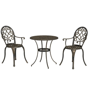 3 Piece Patio Bistro Set for 2, Outdoor Aluminium Garden Table and Chairs with Adjustable Footpads for Balcony, Garden and Patio, Bronze Tone