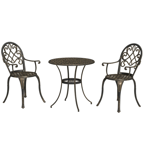 3 Piece Patio Bistro Set for 2, Outdoor Aluminium Garden Table and Chairs with Adjustable Footpads for Balcony, Garden and Patio, Bronze Tone