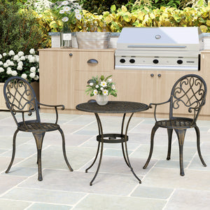 3 Piece Patio Bistro Set for 2, Outdoor Aluminium Garden Table and Chairs with Adjustable Footpads for Balcony, Garden and Patio, Bronze Tone