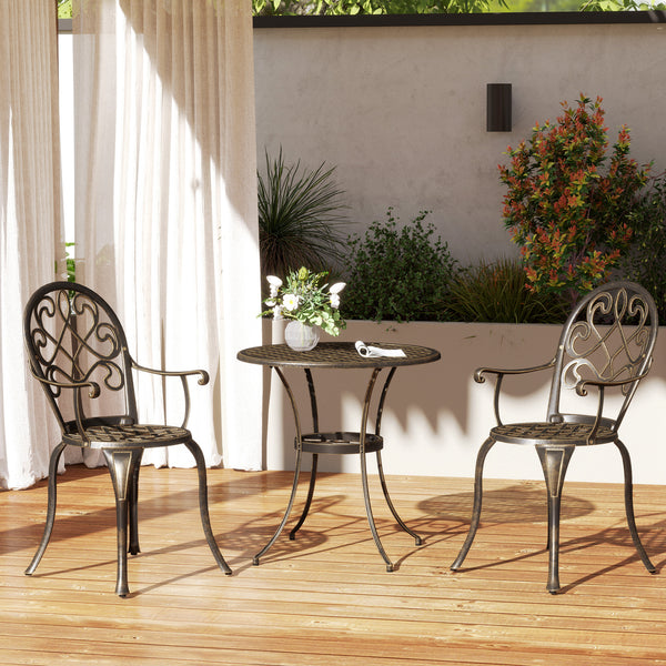 3 Piece Patio Bistro Set for 2, Outdoor Aluminium Garden Table and Chairs with Adjustable Footpads for Balcony, Garden and Patio, Bronze Tone