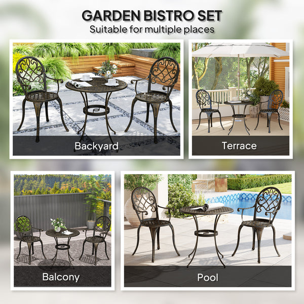 3 Piece Patio Bistro Set for 2, Outdoor Aluminium Garden Table and Chairs with Adjustable Footpads for Balcony, Garden and Patio, Bronze Tone